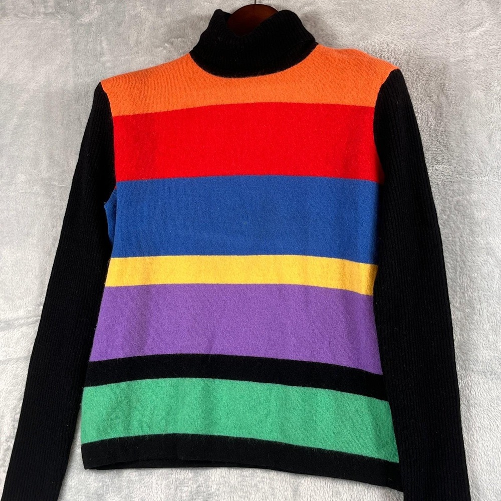VINTAGE Jones New York Womens L Merino Cashmere Angora Rainbow Stripe Sweater